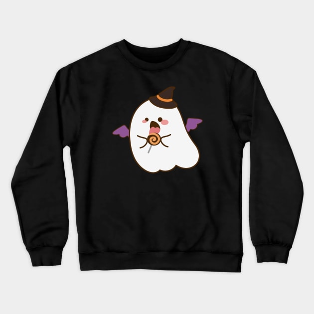 Cute ghost with Candy Crewneck Sweatshirt by NumbleRay